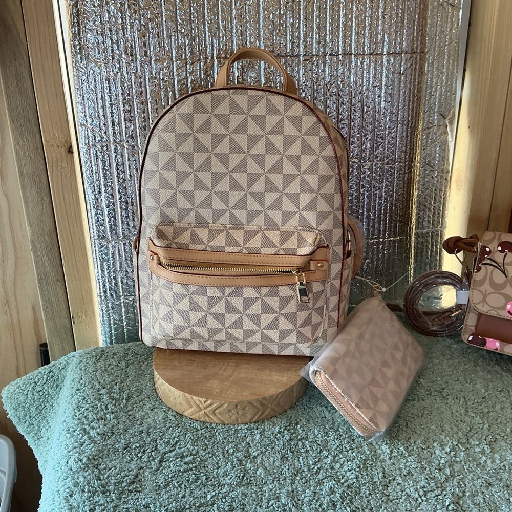 Geometric Pattern Backpack with Wallet NWT - image 1